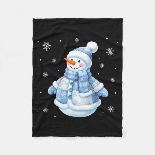 Couverture Polaire Cute Blue Snowman With Snowflakes Winter Christmas (Devant)