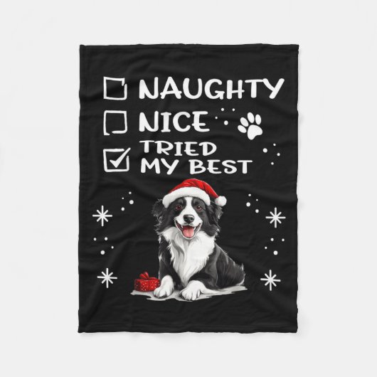 Couverture Polaire Cute Border Collie Dog Christmas Naughty Nice Trie (Devant)