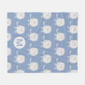 Couverture Polaire Cute Bouncing White Cat Pattern Monogram Blue (Devant (Horizontal))