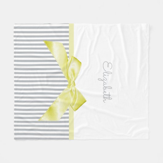 Couverture Polaire Cute Bow Jaune avec Gris Fille et Nom (Devant (Horizontal))