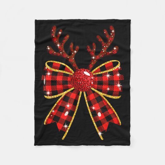 Couverture Polaire Cute Buffalo Plaid Coquette Bow Reindeer Christmas (Devant)