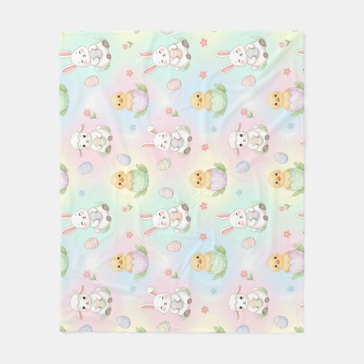Couverture Polaire Cute Bunny Chick & Lamb Easter Pattern (Devant)