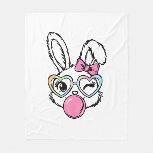 Couverture Polaire Cute Bunny Face Bubblegum Glasses Pink Coquette Bo (Devant)