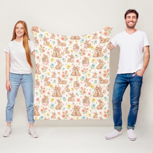 Couverture Polaire Cute Bunny Floral Spring Pattern (En situation)