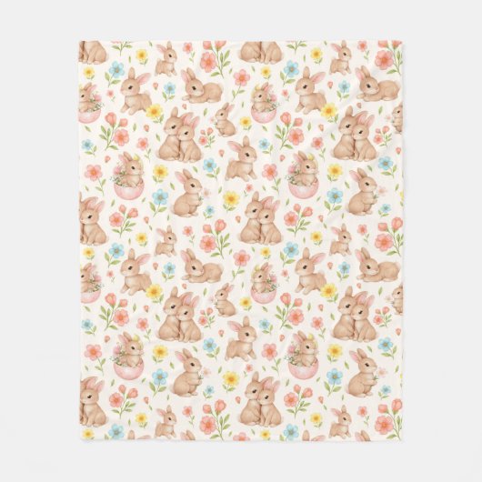 Couverture Polaire Cute Bunny Floral Spring Pattern (Devant)