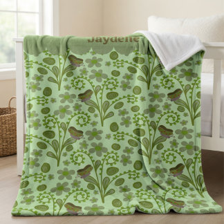 Couverture Polaire Cute Butterflies And Plants Shades Of Green