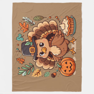 Couverture Polaire Cute caricature Thanksgiving dinde et citrouille