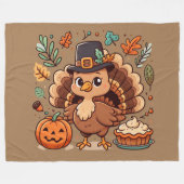 Couverture Polaire Cute caricature Thanksgiving dinde et citrouille (Devant (Horizontal))