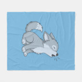 Couverture Polaire Cute Cartoon Howling Wolf Pup Blue (Devant (Horizontal))