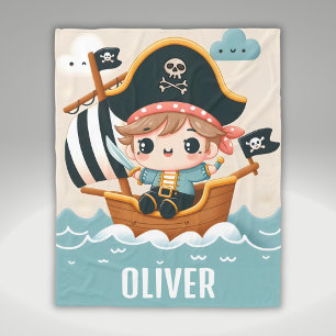 Couverture Polaire Cute Cartoon Sailor Pirate Boy et Pirate Ship