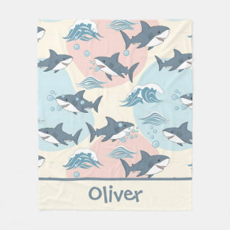 Couverture Polaire Cute Cartoon Soft Nautical Shark Pattern