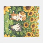 Couverture Polaire Cute Cat and Dog Sunflower Fleece Blanket (Devant (Horizontal))