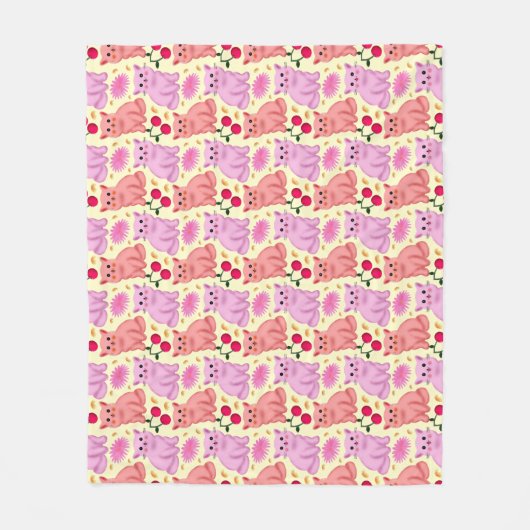 Couverture Polaire Cute Cat Cherry Floral Pattern | Kawaii Kitty  (Devant)