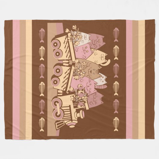 Couverture Polaire Cute Cat Train Fleece Blanche (Devant (Horizontal))