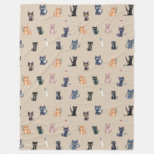 Couverture Polaire Cute Cats & Couteaux Blanche polaire (Devant)