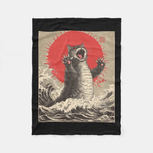 Couverture Polaire Cute Catzilla Chat Japonais Art Drôle Chat (Devant)