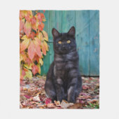 Couverture Polaire Cute Chat Chat Noir Kitten avec Porte Bleue Feuill (Devant)