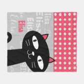 Couverture Polaire Cute Chat Noir Pois Rose Ajouter Votre Nom (Devant (Horizontal))
