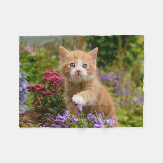 Couverture Polaire Cute chaton gingembre dans un jardin (Devant (Horizontal))