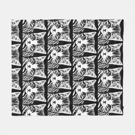 Couverture Polaire Cute chaton rayé noir blanc (Devant (Horizontal))