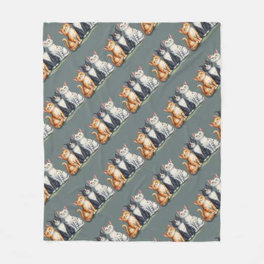 Couverture Polaire Cute Chats Chatons Chatons Happy Grey Vert (Devant)