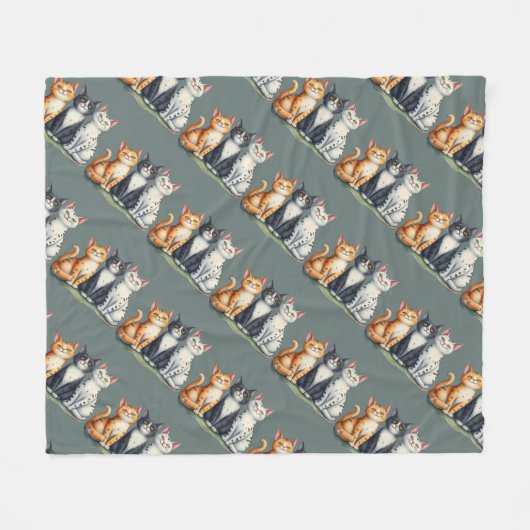 Couverture Polaire Cute Chats Chatons Chatons Happy Grey Vert (Devant (Horizontal))