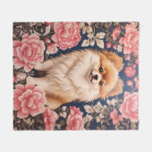 Couverture Polaire Cute Chien Poméranien Rose Floral (Devant (Horizontal))