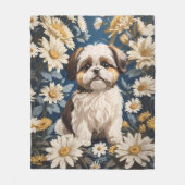 Couverture Polaire Cute Chih Tzu Chien Blanc Fleurs De Faisée (Devant)