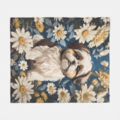 Couverture Polaire Cute Chih Tzu Chien Blanc Fleurs De Faisée (Devant (Horizontal))