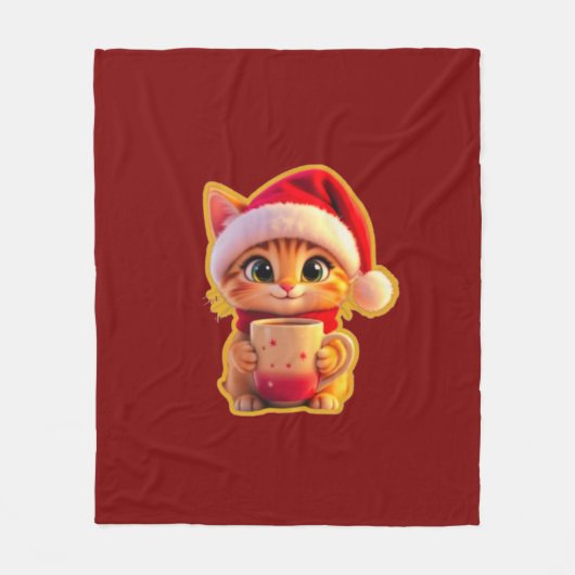 Couverture Polaire **Cute Christmas Cat with Santa Hat – Funny Holida (Devant)