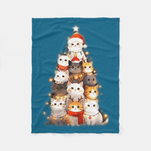 Couverture Polaire Cute Christmas Cats Tree Lights Holiday Kittens Il (Devant)
