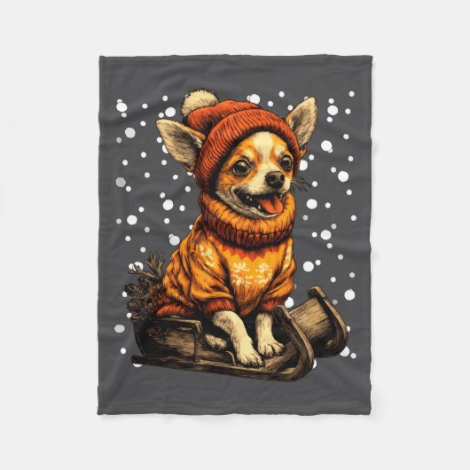 Couverture Polaire Cute Christmas Chihuahua Sledding In Snow Funny Wi (Devant)