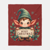 Couverture Polaire Cute Christmas Elf Holding Merry Sign Red (Devant)