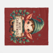 Couverture Polaire Cute Christmas Elf Holding Merry Sign Red (Devant (Horizontal))