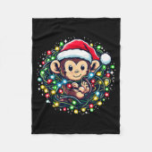 Couverture Polaire Cute Christmas Monkey Santa Hat Lights Monkey Wome (Devant)