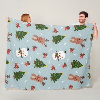 Couverture Polaire Cute Christmas Pattern | Snowman, Reindeer & Tree 
