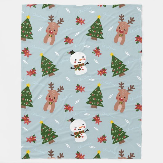 Couverture Polaire Cute Christmas Pattern | Snowman, Reindeer & Tree (Devant)