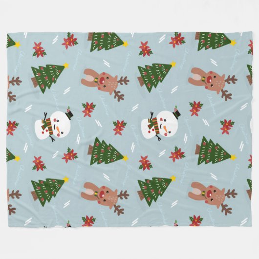 Couverture Polaire Cute Christmas Pattern | Snowman, Reindeer & Tree  (Devant (Horizontal))
