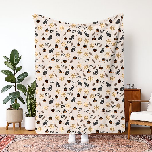 Couverture Polaire Cute Citrouille Chat Noir Halloween Motif