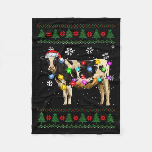 Couverture Polaire Cute Cow Santa Christmas Lights Ugly Xmas Sweater (Devant)