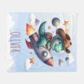 Couverture Polaire Cute Cowboy Astronaut Dinosaur Roulage de fusée sp (Devant (Horizontal))