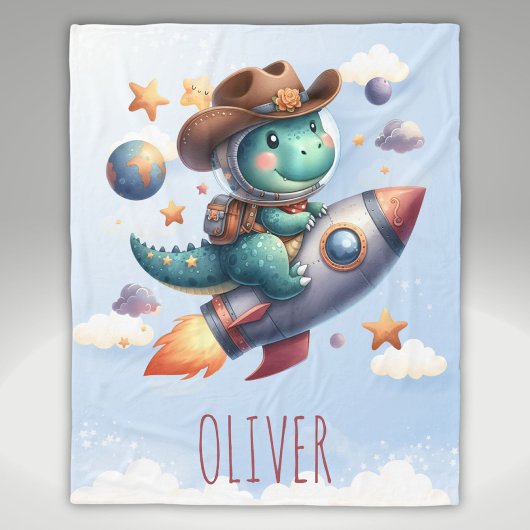 Couverture Polaire Cute Cowboy Astronaut Dinosaur Roulage de fusée sp
