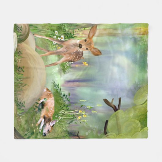 Couverture Polaire Cute Deer Fleece Blanche (Devant (Horizontal))