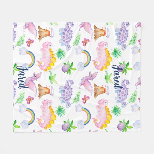 Couverture Polaire Cute Dinosaur Arc-en-ciel Aquarelle Enfants Jungle (Devant (Horizontal))