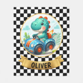 Couverture Polaire Cute Dinosaur conduire une voiture de course (Devant)