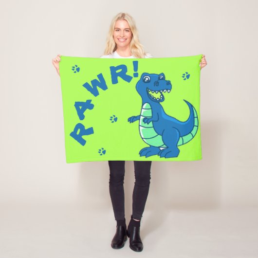 Couverture Polaire Cute Dinosaur RAWR Paw Green Blue Enfants (En situation)