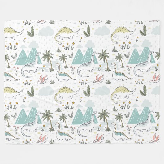 Couverture Polaire Cute Dinosaures Blanche polaire (Devant (Horizontal))