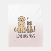 Couverture Polaire Cute Dog and Cat "Love Has Paws" Personalized Flee (Devant)