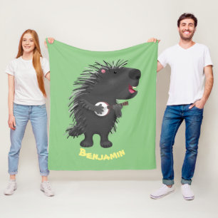 Couverture Polaire Cute drôle porc-épic avec dessin animé de banjo