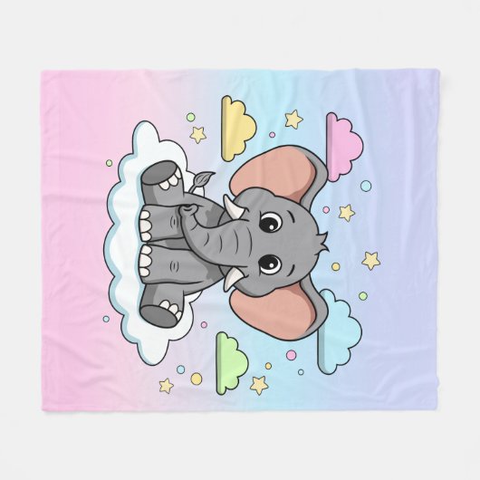 Couverture Polaire Cute Elephant on Cloud - I'm Ele-Fun-t Pun (Devant (Horizontal))